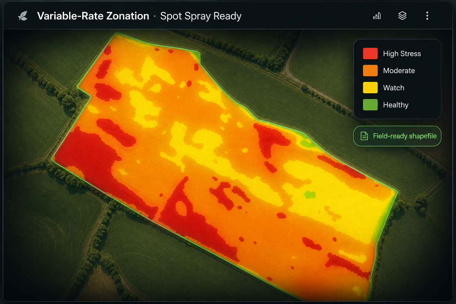 Four-color variable-rate zonation map for spot spraying